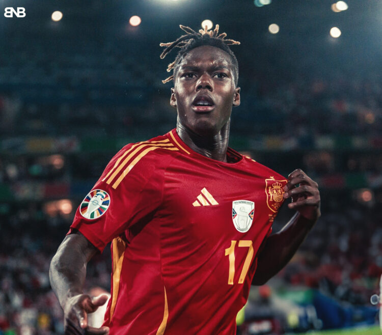 Nico Williams celebrates goal with Spain as speculation with Barcelona mounts
